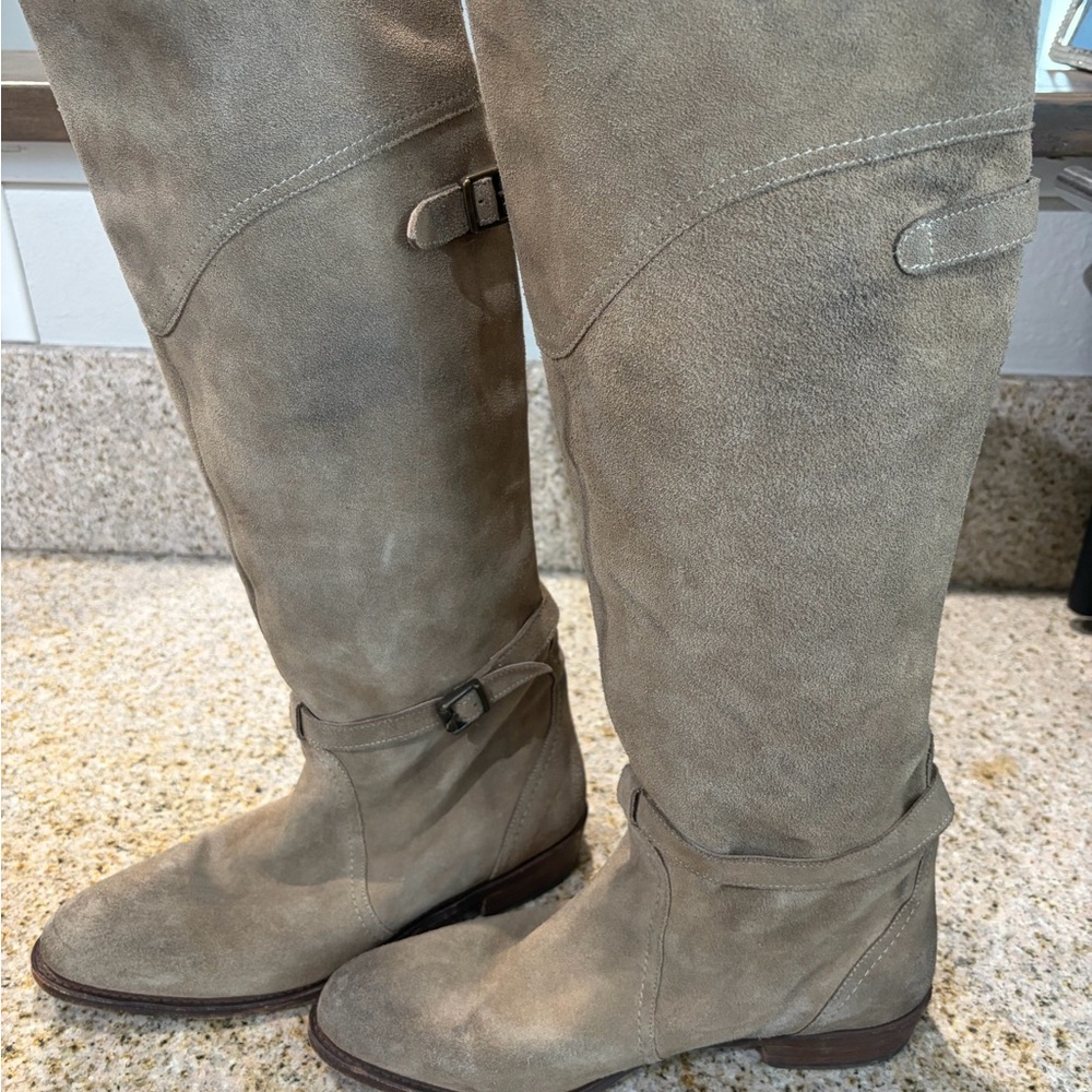 FRYE Taupe Suede Over-the-Knee Riding Boots